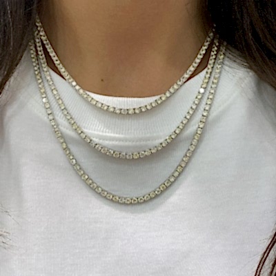 3 mm Champagne Tennis Necklace - 40 cm - Thumbnail
