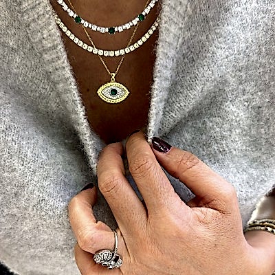 3 mm Champagne Tennis Necklace - 45 cm - Thumbnail