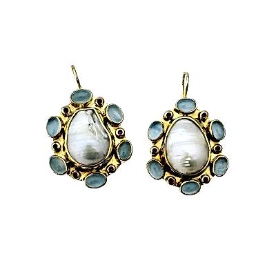 by Eda Çetin - Aquamarine Stone Pearl Collection Earring