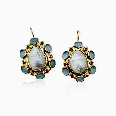 Aquamarine Taşlı İnci Koleksiyon Küpe