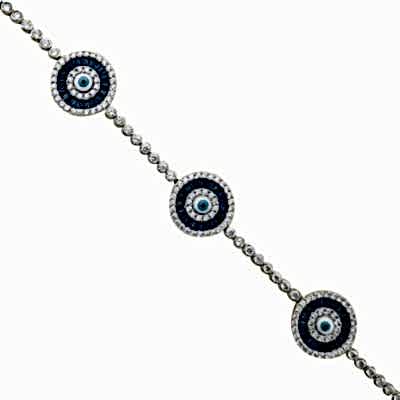 by Eda Çetin - Baguette Stone Glass Eye Bracelet - Three