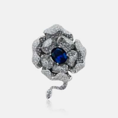 by Eda Çetin - Blue Stone Flower Brooch
