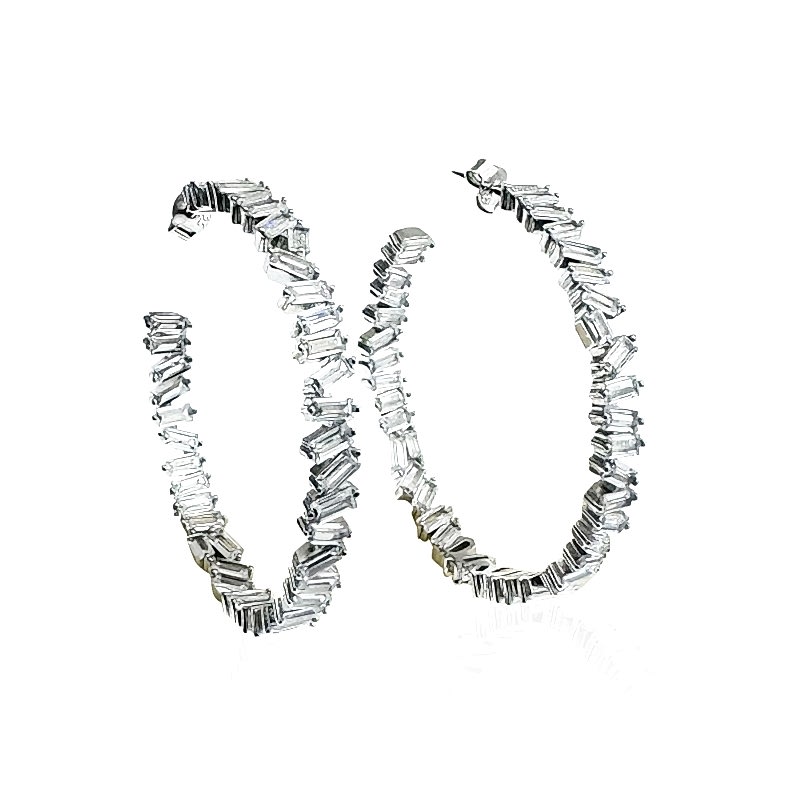 Broken Baguette Stone Hoop Earrings