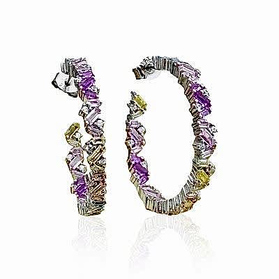 by Eda Çetin - Colorful Stone Baguette Hoop Earrings