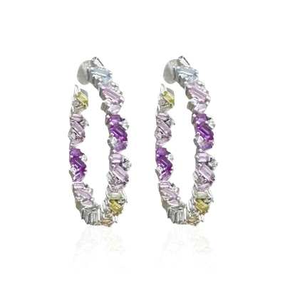 Colorful Stone Baguette Hoop Earrings - Thumbnail