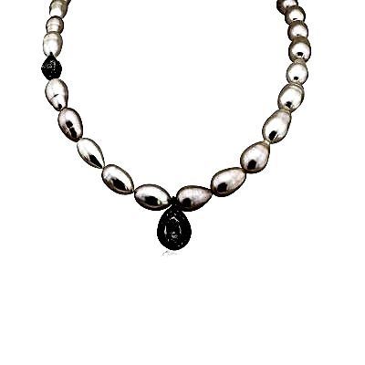 by Eda Çetin - Drop Pearl Necklace with Diamond Detail