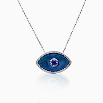 by Eda Çetin - Glass Eye Necklace - Silver Color