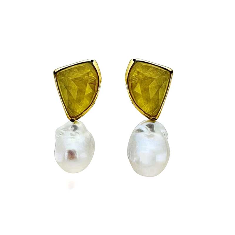 Lemon Quartz Pearl Earrings