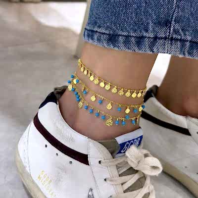 Nadia Turquoise Sequin Anklet - Thumbnail