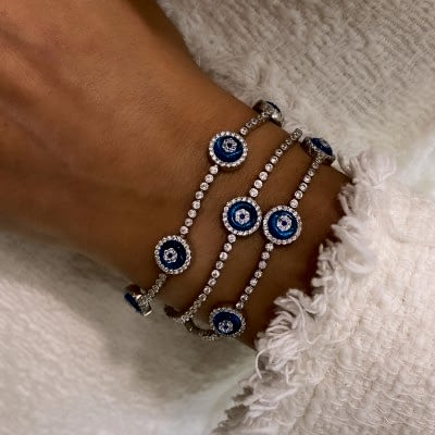 New Series Thin Glass Eye Bracelet - Five - Thumbnail