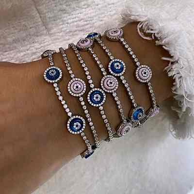 New Series Thin Glass Eye Bracelet - Triple - Thumbnail