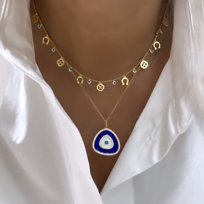 Pera Enamel Evil Eye Bead Necklace - Thumbnail