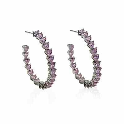 by Eda Çetin - Pink Heart Hoop Earrings