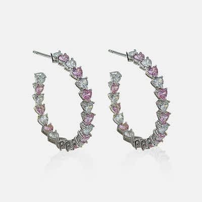 by Eda Çetin - Pink-White Heart Hoop Earrings