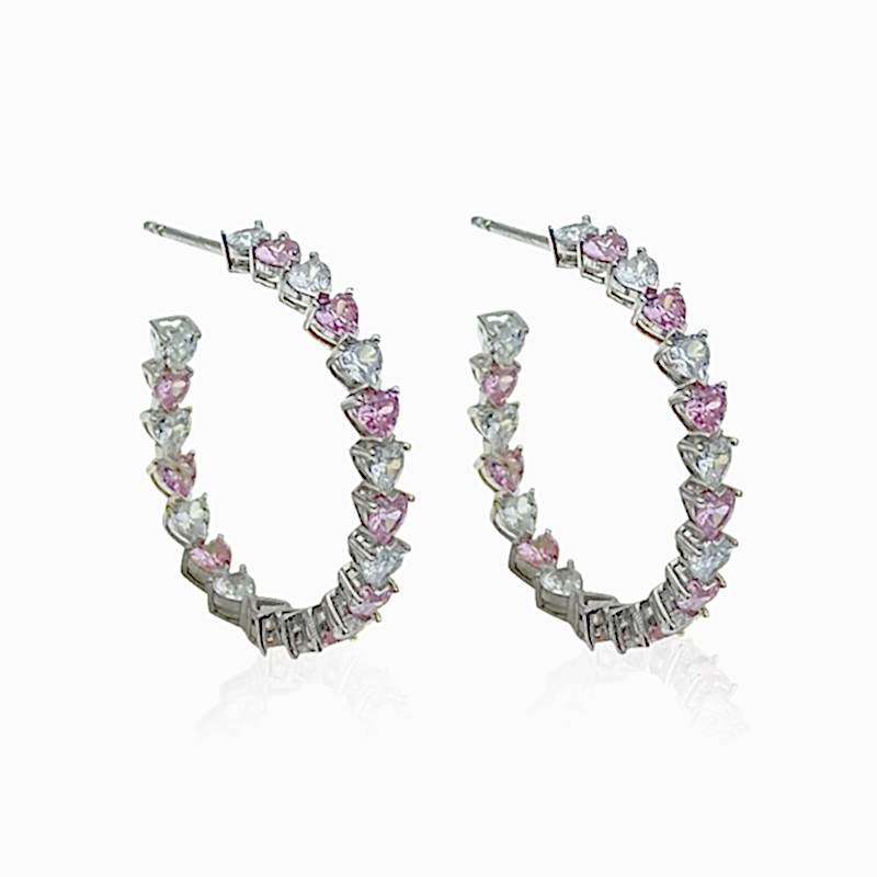 Pink-White Heart Hoop Earrings
