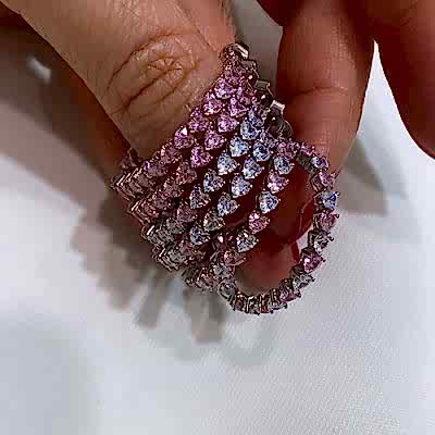 Pink-White Heart Hoop Earrings - Thumbnail