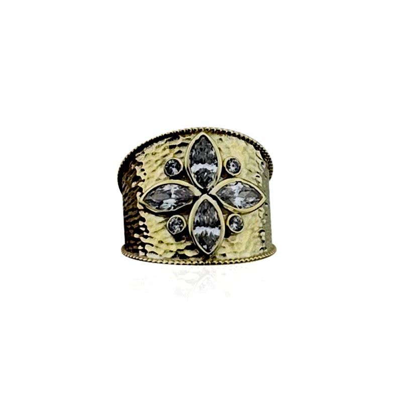 Tattoo Plate Marquise Ring