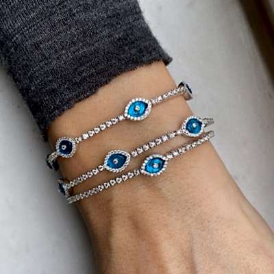 by Eda Çetin - Thin Mounted Glass Eye Bracelet - Set of Five (1)